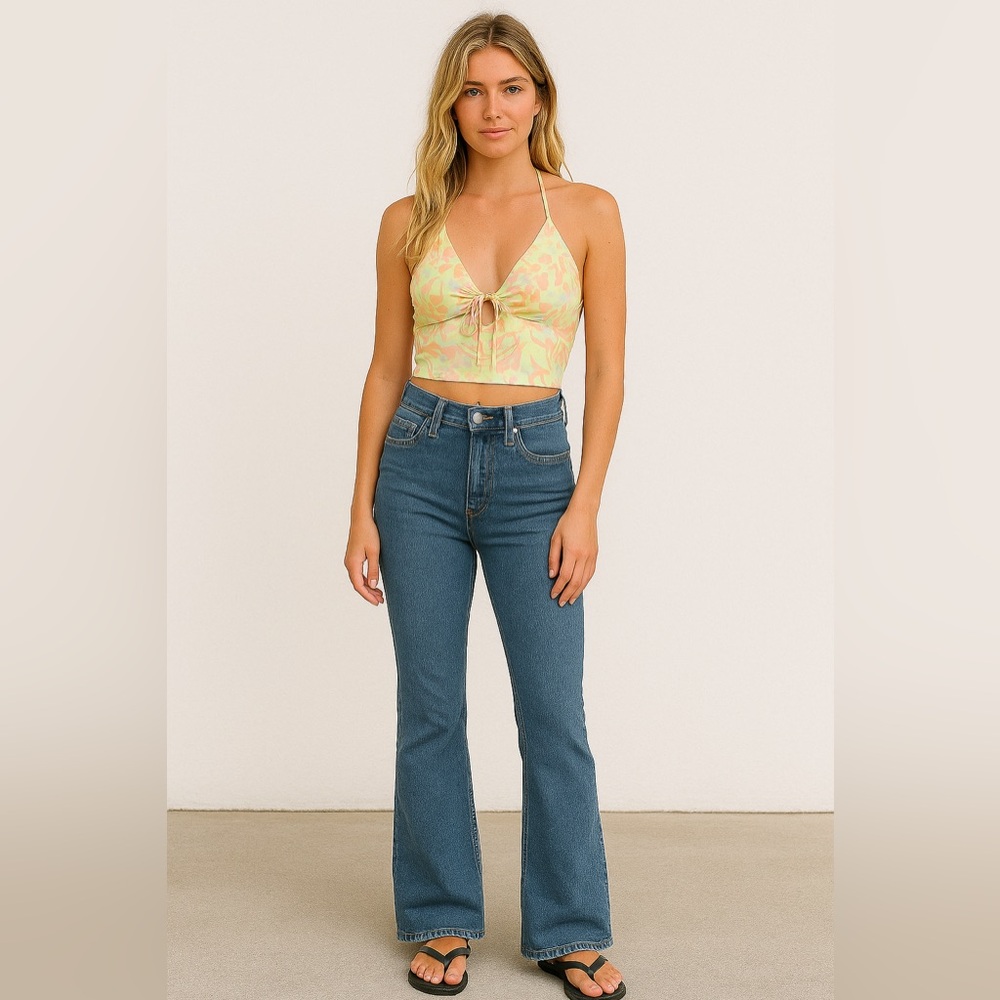 Nicole Miller Rent the Runway Fearless Retro Floral Crop Top Yellow Sz. M